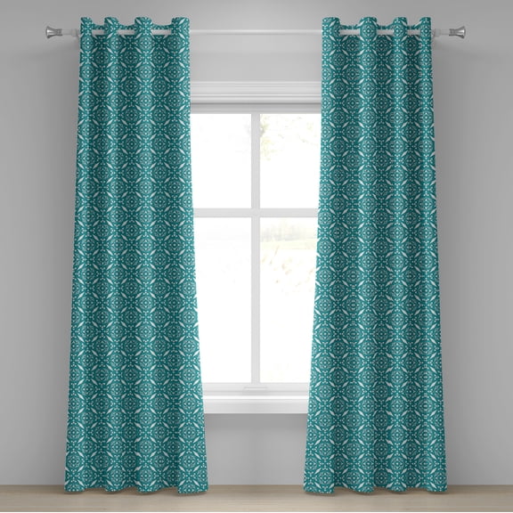 Ambesonne Persian Grommet Curtain, Moroccan Floral Swirls, 50" x 96", Teal White