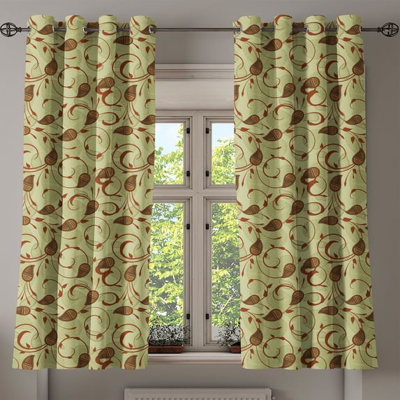 Ambesonne Persian Grommet Curtain, Paisley of Middle East, 50" x 54", Pale Green Brown