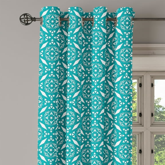 Ambesonne Persian Grommet Curtain Single Panel, Moroccan Floral Swirls, 50"x60", Teal White