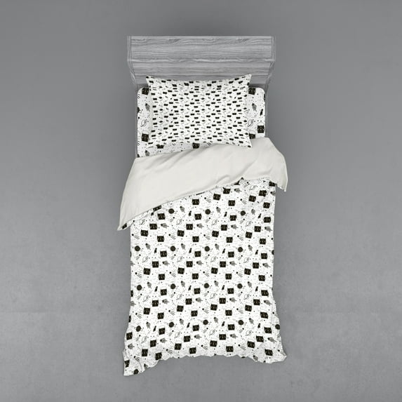 Ambesonne Pet Bedding Set 3 Pcs, Cats in Outer Space, Twin, White Black