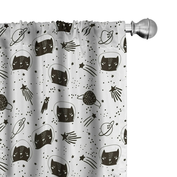 Ambesonne Pet Curtains, Cats in Outer Space, Pair of 28"x95", White Black