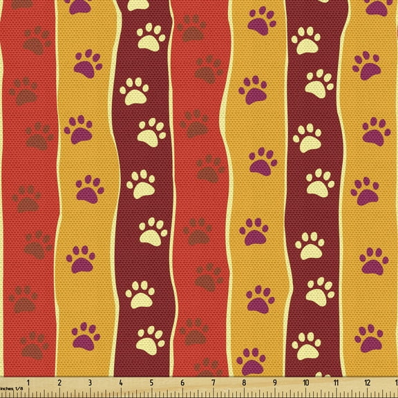 Ambesonne Pet Lover Fabric by the Yard Upholstery, Cat Dog Paw Trace Pattern, 3 Yards, Multicolor