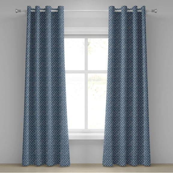 Ambesonne Petrol Blue Grommet Curtain, Sketchy Inner Shape, 50" x 72", Petrol Blue and White