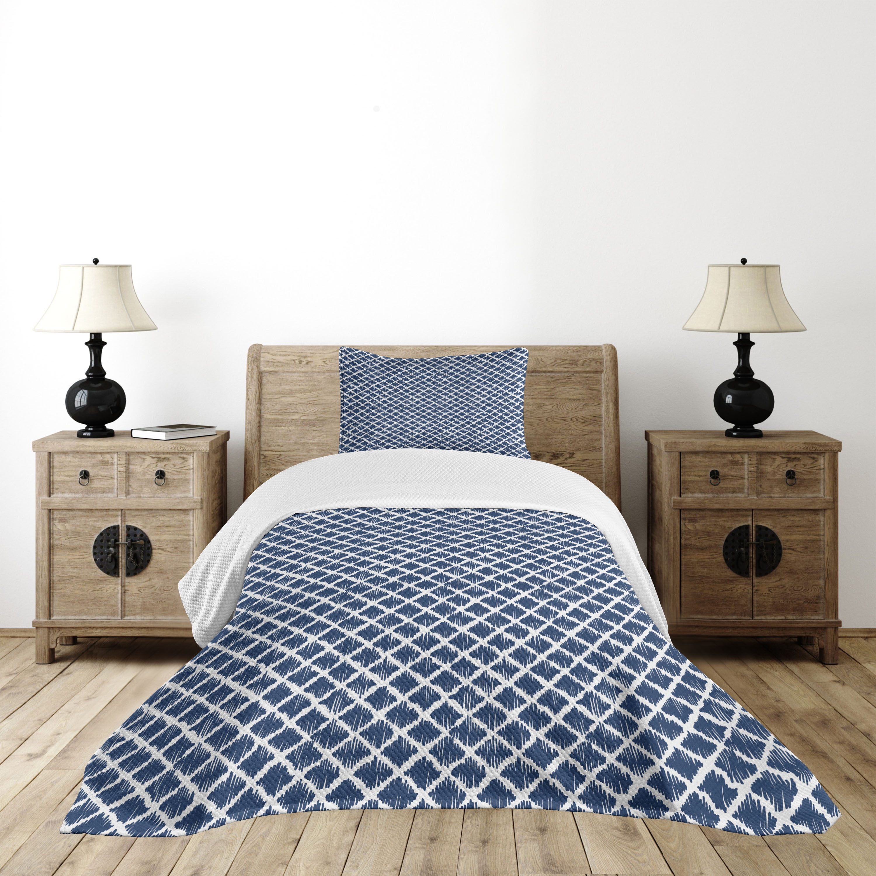Petrol Blue and White Twin Kids Bedspread Set