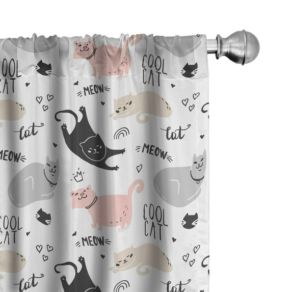 Ambesonne Pets Curtains, Cool Cat Meow Animals Doodle, Pair of 28"x63", Beige Pale Pink