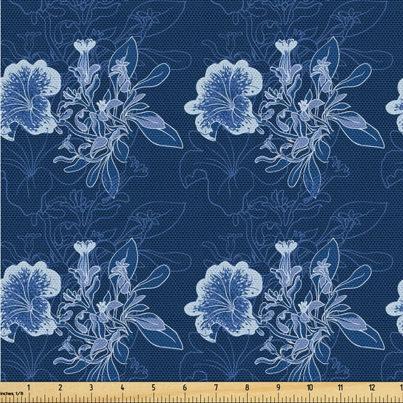 Ambesonne Petunia Artwork Fabric by the Yard Upholstery, Winter Floral Art, 10 Yards, Dark Lavender Pale Blue