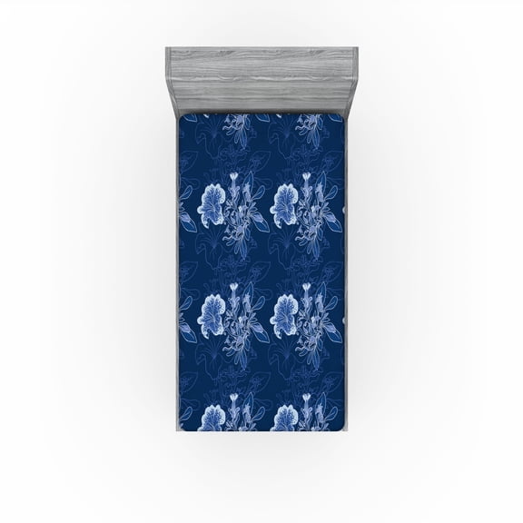 Ambesonne Petunia Artwork Fitted Sheet, Winter Floral Art, Twin Size, Dark Lavender Pale Blue