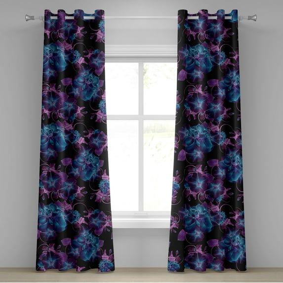 Ambesonne Petunia Grommet Curtain, Dreamy Retro Flowers Print, 50"x120", Pastel Pink Aqua Indigo