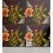 Ambesonne Petunia Themed Peel & Stick Wallpaper for Home, Night Jungle Flowers, 13"x36", Pale Olive Green Hot Pink
