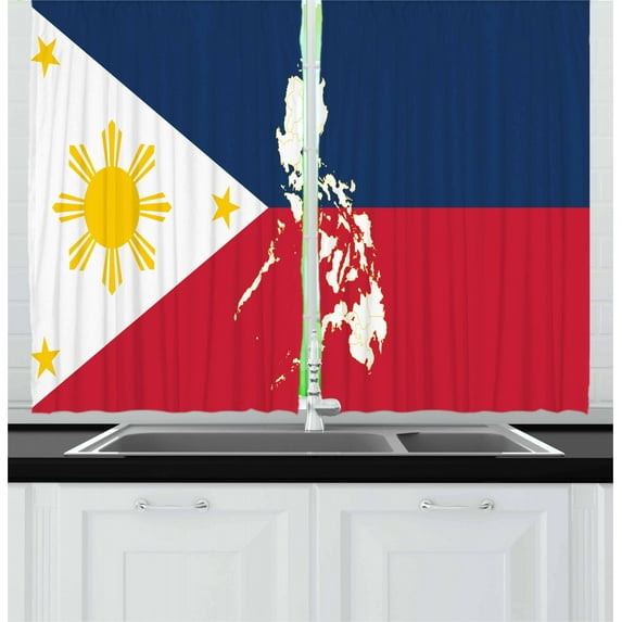Ambesonne Phillipine Kitchen Curtains, Map and Flag of Country, 55"x39", Multicolor
