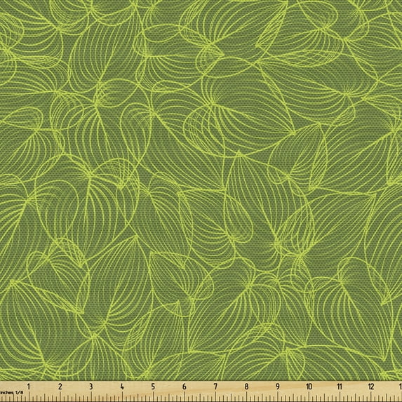 Ambesonne Philodendron Fabric by the Yard Upholstery, Nature Leaves Outlines, 2 Yards, Olive Green