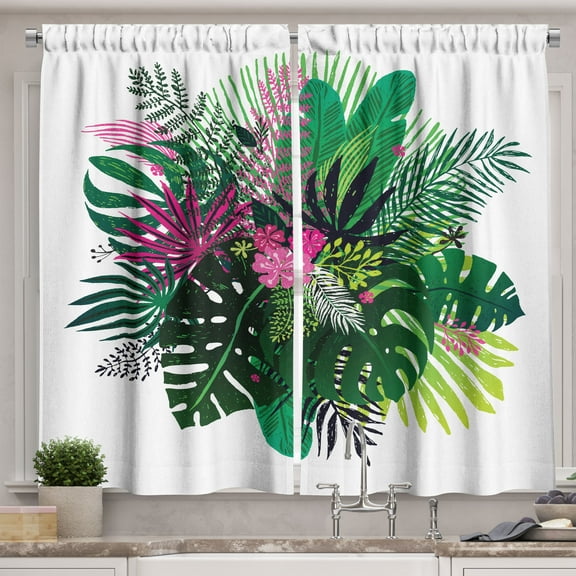 Ambesonne Philodendron Kitchen Curtains, Exotic Bouquet, 55"x45", Multicolor
