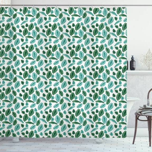 Ambesonne Philodendron Shower Curtain, Rhythmic Alocasia Art, 69"Wx75"L, Teal Mint Green