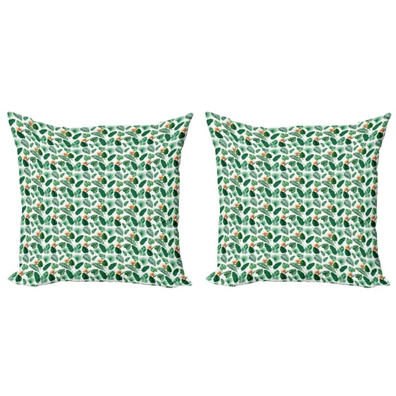Ambesonne Philodendron Throw Pillow Cover 2 Pack, Jungle Flora Foliage, 24", Hunter Green Fern Green