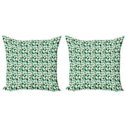 Ambesonne Philodendron Throw Pillow Cover 2 Pack, Jungle Flora Foliage, 24", Hunter Green Fern Green