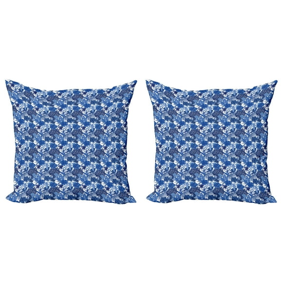 Ambesonne Philodendron Throw Pillow Cover 2 Pack, Tropic Leafy, 18", Cobalt Blue White