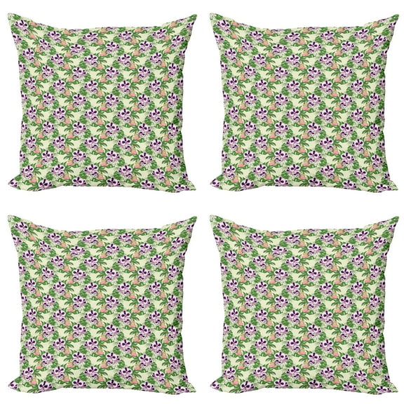 Ambesonne Philodendron Throw Pillow Cover 4 Pack, Exotic Floral Bouquet, 20", Pale Yellow Multicolor