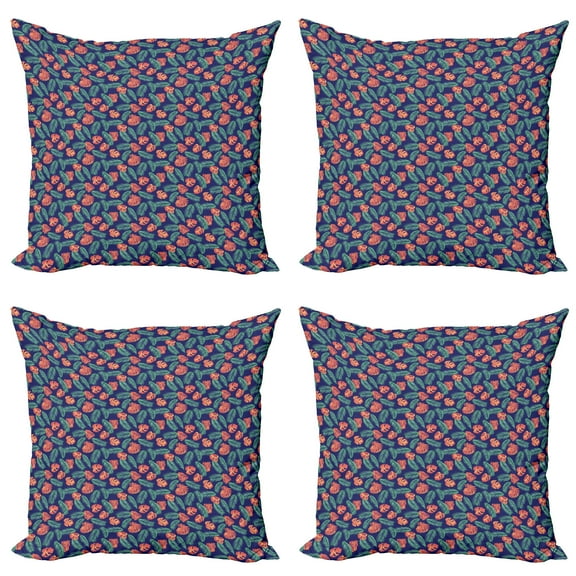 Ambesonne Philodendron Throw Pillow Cover 4 Pack, Jungle Botany Leaves, 18", Indigo Burnt Sienna