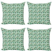 Ambesonne Philodendron Throw Pillow Cover 4 Pack, Jungle Flora Foliage, 18", Hunter Green Fern Green