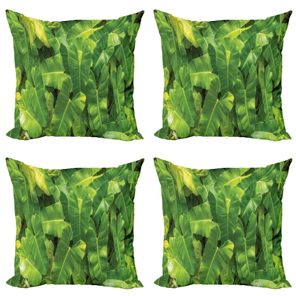Ambesonne Philodendron Throw Pillow Cover 4 Pack, Photo of Tropic Botany, 16", Yellow Olive Green