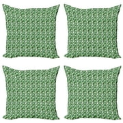 Ambesonne Philodendron Throw Pillow Cover 4 Pack, Summer Tropical Jungle, 16", Fern Green Olive Green