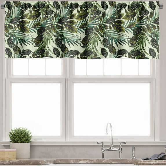 Ambesonne Philodendron Valance Pack of 2, Jungle Leaves Concept, 54"X18", Pale Green and Emerald