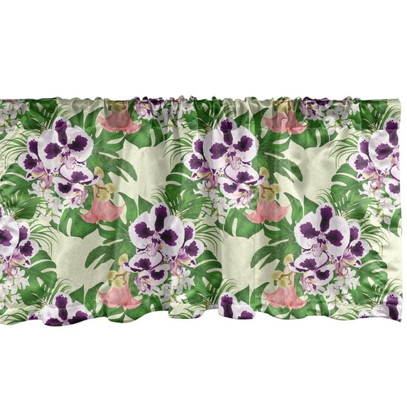 Ambesonne Philodendron Window Valance, Exotic Floral Bouquet, 54" X 12", Pale Yellow Multicolor