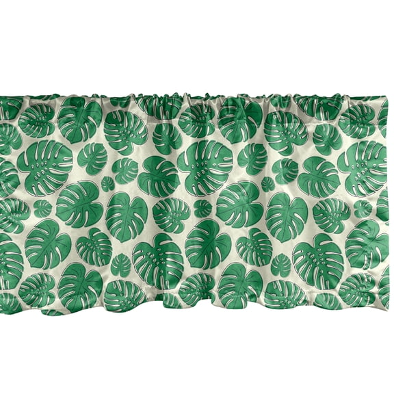 Ambesonne Philodendron Window Valance, Hawaiian Summer Leaves, 54" X 18", Green and Cream