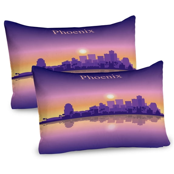 Ambesonne Phoenix Pillow Sham 2 Pack, American City Skyline Dawn, 30"x20", Pale Orange Fuchsia