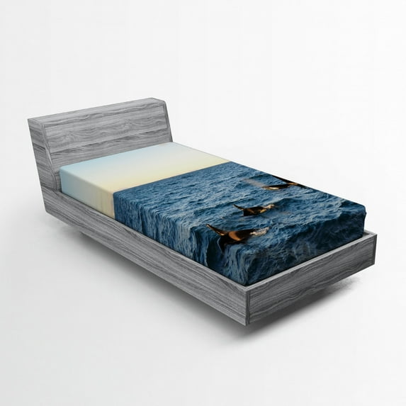 Ambesonne Photo Fitted Sheet, Whales in SeOcean, Twin XL Size, Blue and Black