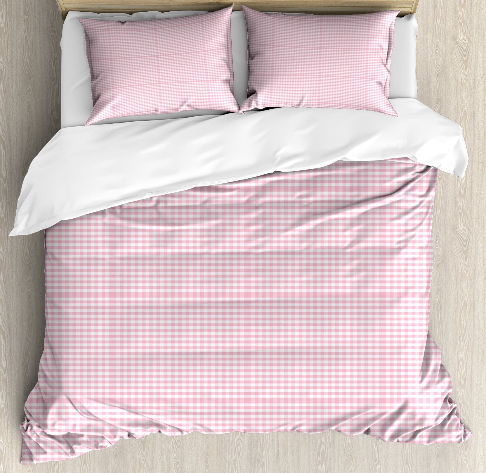 Pale Pink and White Gingham Queen Duvet Cover Set
