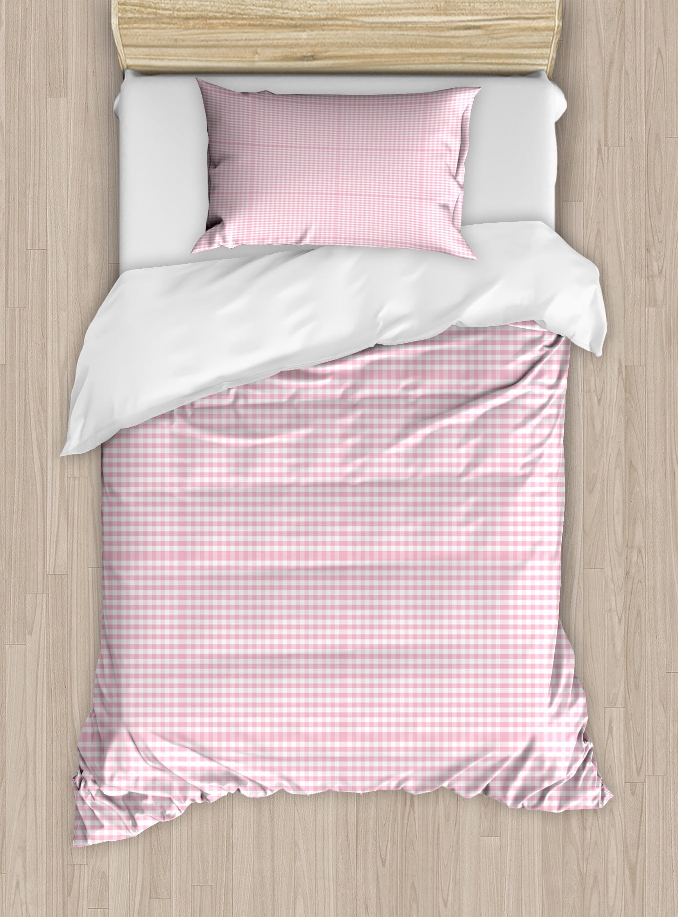 Twin Pale Pink and White Gingham Duvet Cover Set
