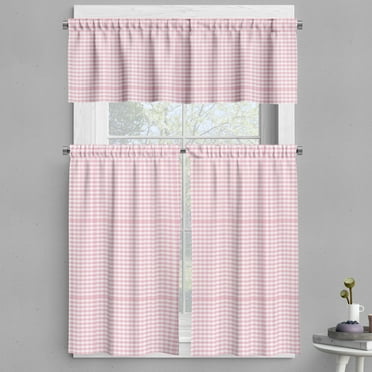 Ambesonne Picnic Valance & Curtain, Basic Picnic Gingham Check, 55"x24", Pale Pink White