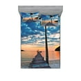 thumbnail image 1 of Ambesonne Pier Fitted Sheet & Pillow Sham Set, Rustic Jetty on Calm Water, Queen, Multicolor, 1 of 2