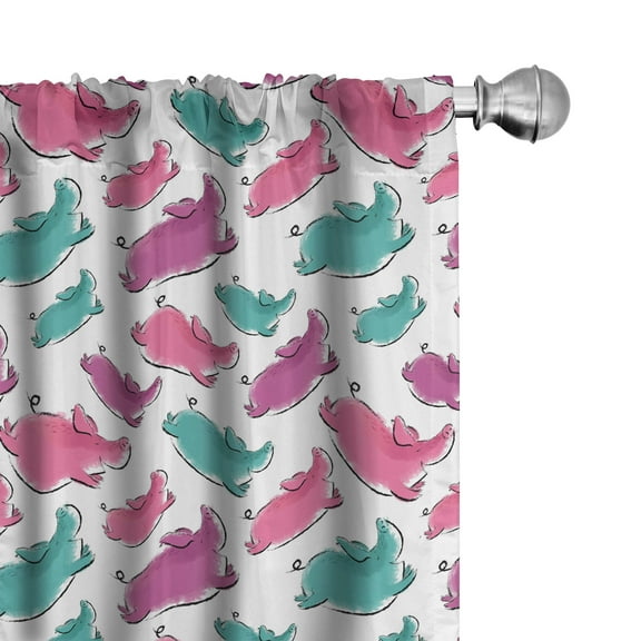 Ambesonne Pig Curtains, Hand Drawn Watercolor Effect, Pair of 28"x63", Pink Cadet Blue