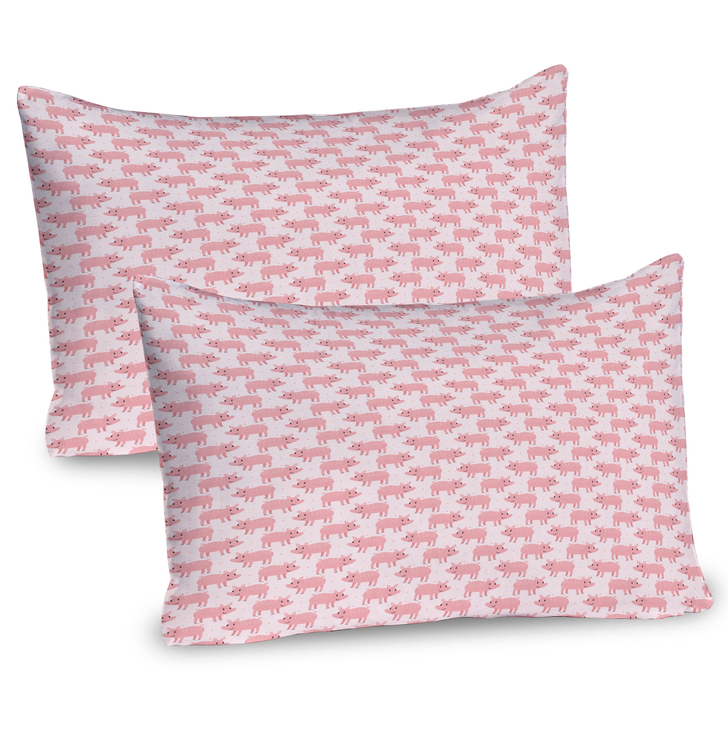 Pale Pink and Rose Piglet Pattern Microfiber Pillow Shams, 2 Pack