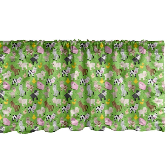 Ambesonne Pig Window Valance, Creatures Cartoon, 54" X 18", Lime Green Multicolor