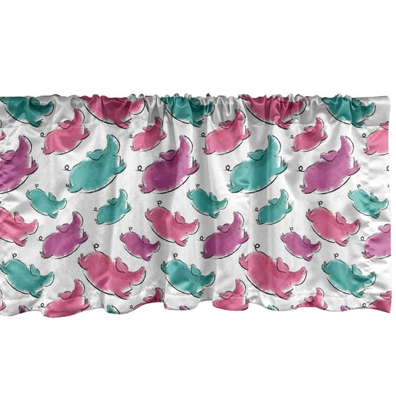 Ambesonne Pig Window Valance, Hand Drawn Watercolor Effect, 54" X 12", Pink Cadet Blue