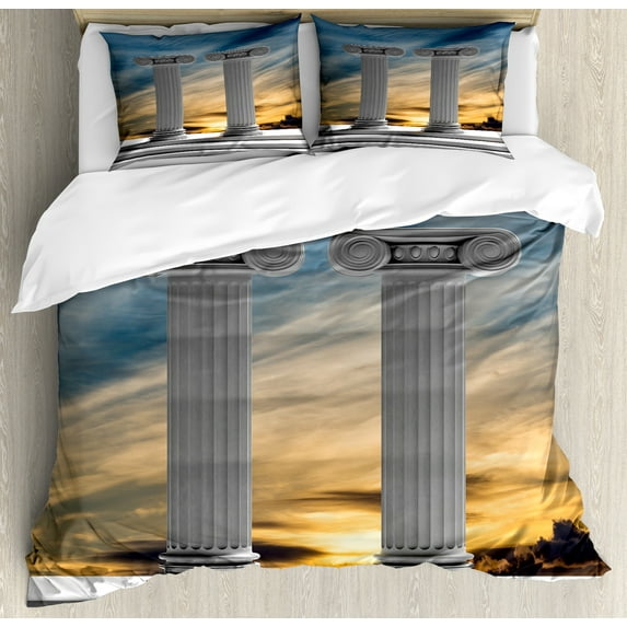 Ambesonne Pillar Duvet Cover Set, Marble Pillars, King, Blue Pale Grey