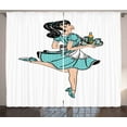 thumbnail image 1 of Ambesonne Pin up Girl Curtains 2 Panel Set, Pony Tail Waitress, 108" x 90", Seafoam and Pale Peach, 1 of 3