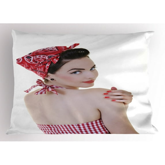 Ambesonne Pin up Girl Pillow Sham, Halter-Neck Bikini Lady, 26" X 20", Multicolor
