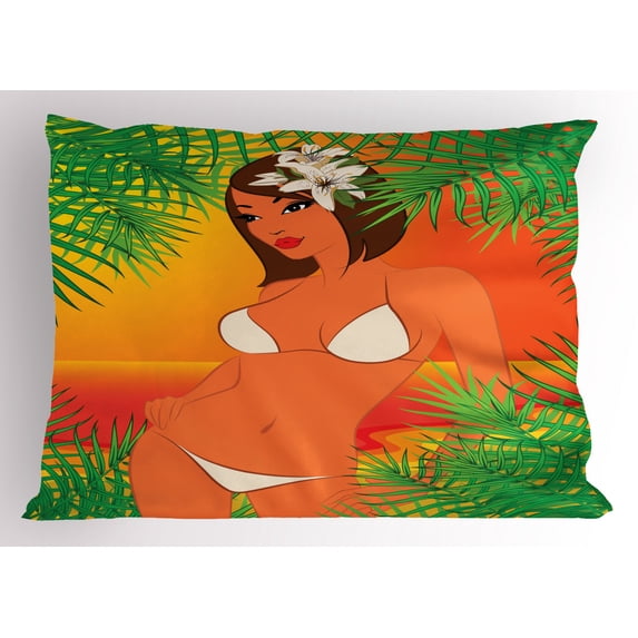 Ambesonne Pin up Girl Pillow Sham, White Bikini Girl, 26" X 20", Multicolor