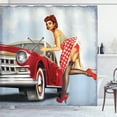 thumbnail image 1 of Ambesonne Pin up Girl Shower Curtain, Lady Fixing the Car, 69"Wx75"L, Multicolor, 1 of 3