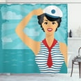 thumbnail image 1 of Ambesonne Pin up Girl Shower Curtain, Smiling Sailor Girl, 69"Wx75"L, Peach Blue and Scarlet, 1 of 5