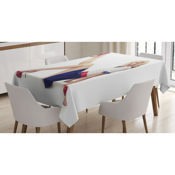 Ambesonne Pin up Girl Tablecloth Rectangular Table Cover, Lady in Navy Dress, 52"x70", Multicolor