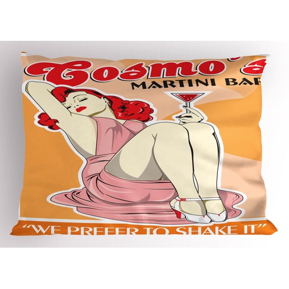 Ambesonne Pin up Pillow Sham, Martini Cocktail Colorful, 26" X 20", Pale Orange and Scarlet