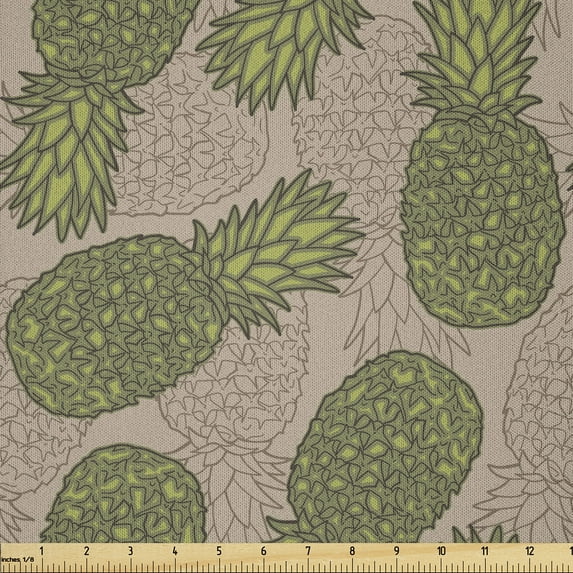 Ambesonne Pinas Fabric by the Yard Microfiber, Colored and Pale Pineapples, 3 Yards, Slate Brown Khaki and Sepia