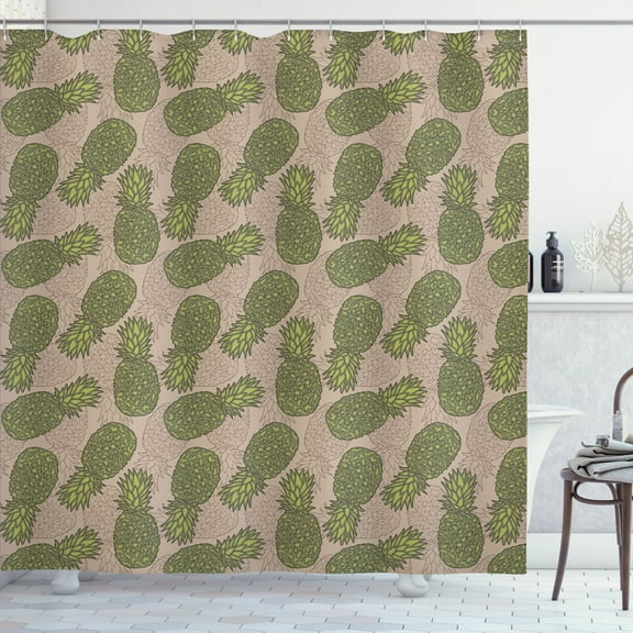 Ambesonne Pinas Shower Curtain, Colored and Pale Pineapples, 69"Wx75"L, Slate Brown Khaki and Sepia