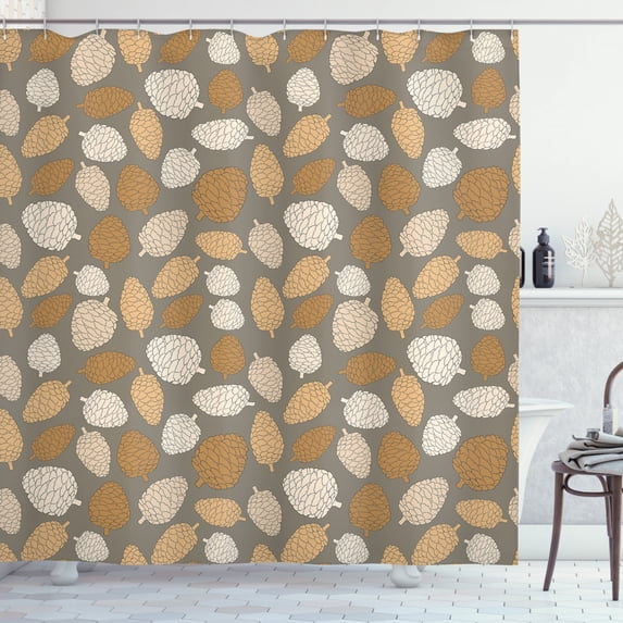 Ambesonne Pine Cone Shower Curtain, Autumn Harvest Vintage, 69"Wx70"L, Pale Brown Cocoa Beige