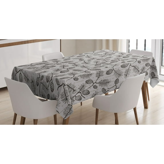 Ambesonne Pine Cone Tablecloth Rectangular Table Cover, Twigs Spruces Christmas, 60"x90", Warm Taupe Dark Brown